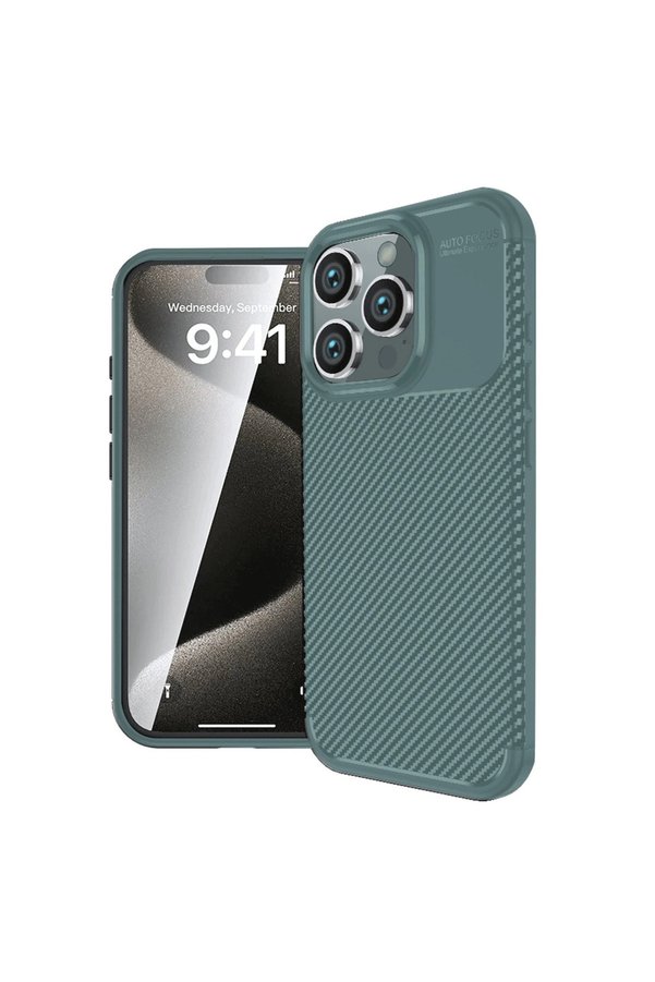Evimdeyokyok Apple İphone 16 Pro Kılıf Auto Focus Karbon Kapak - Koyu Yeşil