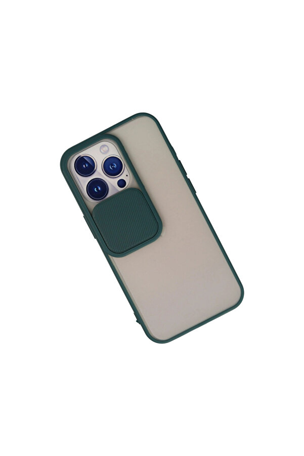 Evi̇mdeyokyok Apple İphone 13 Pro Kılıf Palm Buzlu Kamera Sürgülü Si̇li̇kon - Yeşi̇l