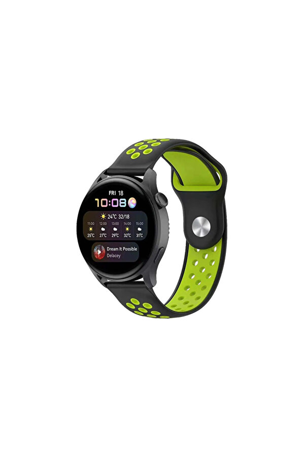 Evi̇mdeyokyok Watch 20Mm Spor Deli̇kli̇ Kordon - Si̇yah-Yeşi̇l