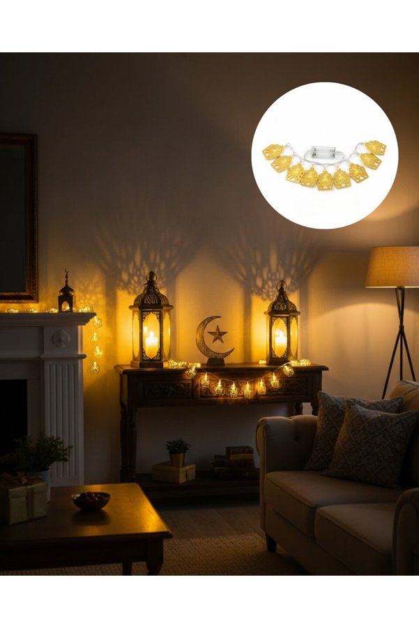 Ezere Ev Dekoru İçin Ramazan Led Işık Pilli Sıcak Sarı Cami Figürlü - Karbul9936-5190