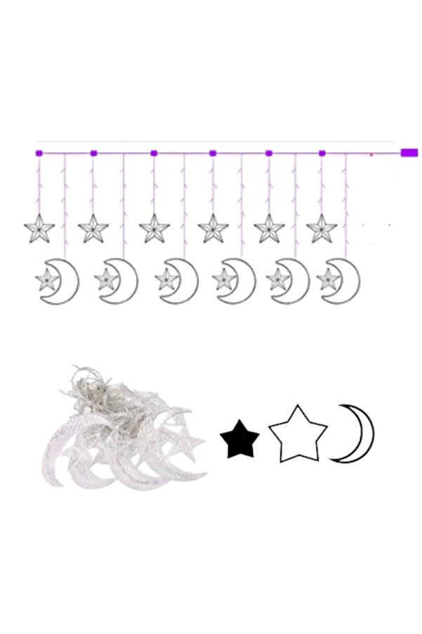 Ethab Gi̇yi̇m Hi̇lal Yıldız Led Perde Işık Balkon Pencere Ve Oda Dekorasyonu - Glst8010-6780