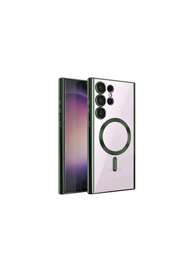 Evi̇mdeyokyok Samsung Galaxy S23 Ultra Kılıf Kross Magneti̇csafe Kapak - Koyu Yeşi̇l
