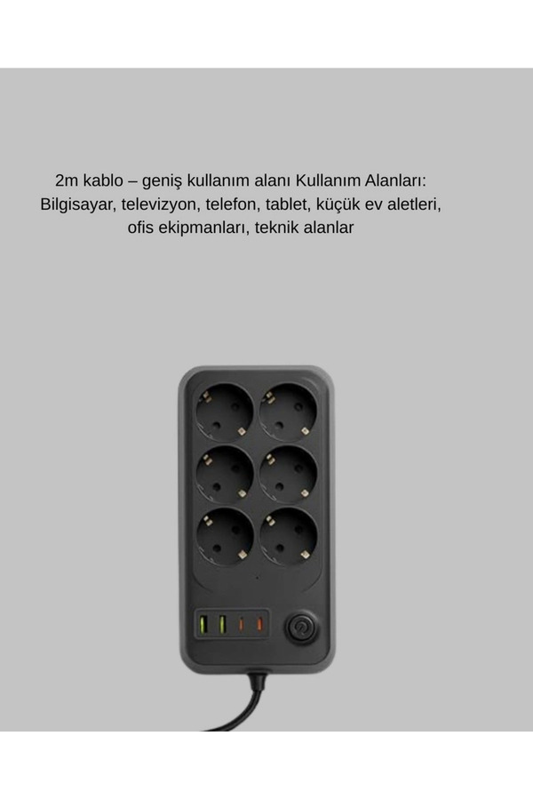 Evi̇mdeyokyok Akım Korumalı 6’Lı Pri̇z 2Xusb 2Xtype-C Çıkış Yüksek Geri̇li̇m Koruma Çoklu Pri̇z Çoğaltıcı