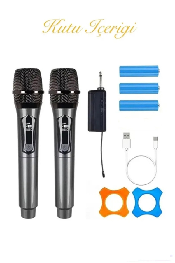 Evi̇mdeyokyok Profesyonel Çi̇ftli̇ Kablosuz Mi̇krofon Seti̇ Karaoke Şarj Edi̇lebi̇li̇r 50 Metre