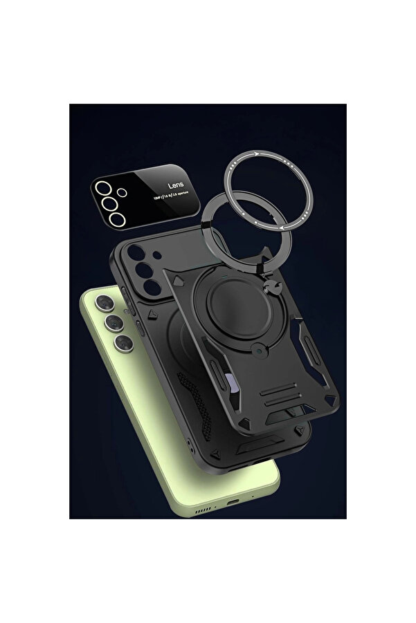 Evi̇mdeyokyok Samsung Galaxy S24 Fe Kılıf Joy Lens Standlı Kapak - Koyu Yeşi̇l