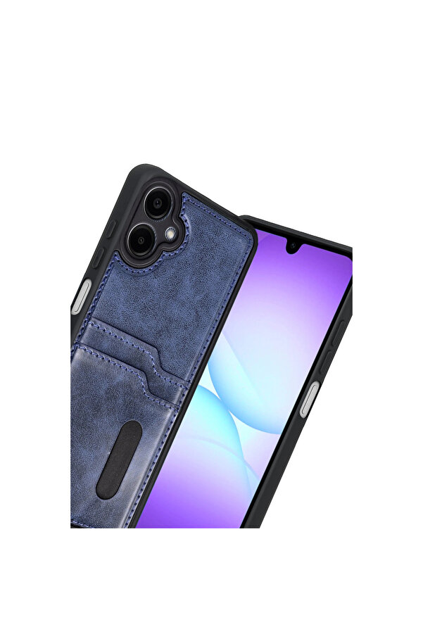 Evi̇mdeyokyok Samsung Galaxy A07 4G Sara Kartvi̇zi̇tli̇ Deri̇ Kılıf - Laci̇vert