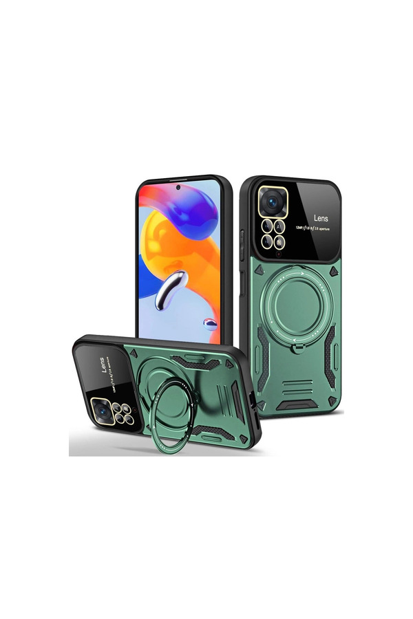 Evi̇mdeyokyok Xi̇aomi̇ Redmi̇ Note 11 Pro Kılıf Joy Lens Standlı Kapak - Koyu Yeşi̇l