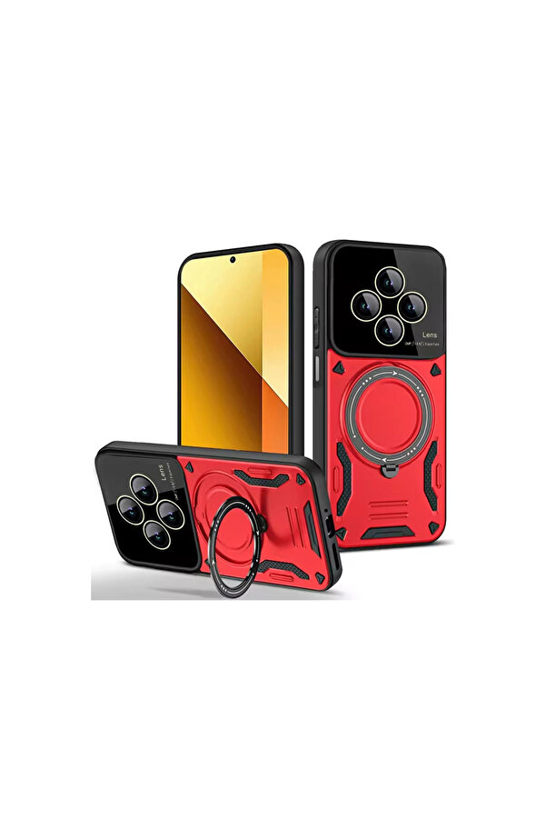 Evi̇mdeyokyok Xi̇aomi̇ Redmi̇ 14C Kılıf Joy Lens Standlı Kapak - Kırmızı