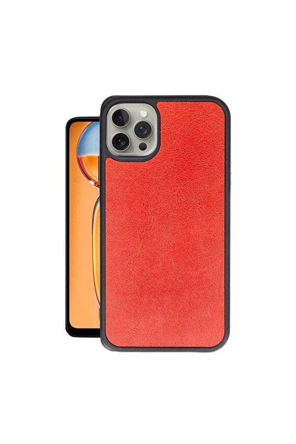 Evi̇mdeyokyok Apple İphone 15 Pro Kılıf Aras Deri̇ Kapak - Kırmızı