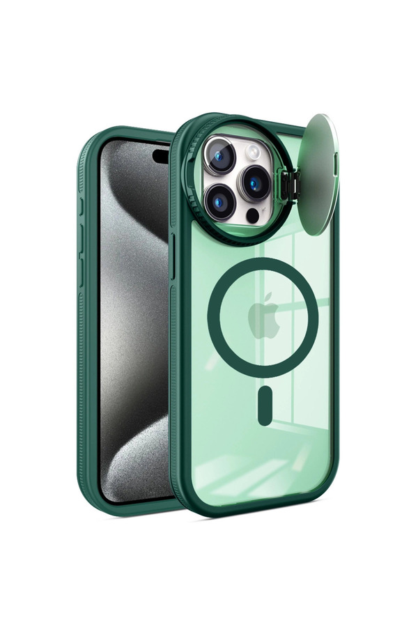Evi̇mdeyokyok Apple İphone 15 Pro Kılıf Teleskop Lens Magsafe Si̇li̇kon Kapak - Koyu Yeşi̇l