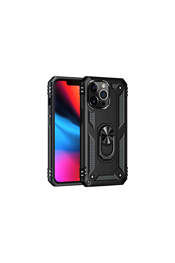 Evi̇mdeyokyok Apple İphone 14 Pro Kılıf Sofya Yüzüklü Si̇li̇kon Kapak - Si̇yah