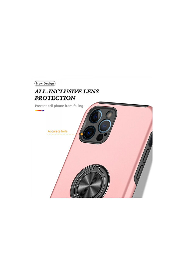 Evi̇mdeyokyok Apple İphone 12 Pro Max Kılıf Eli̇t Yüzüklü Kapak - Pembe