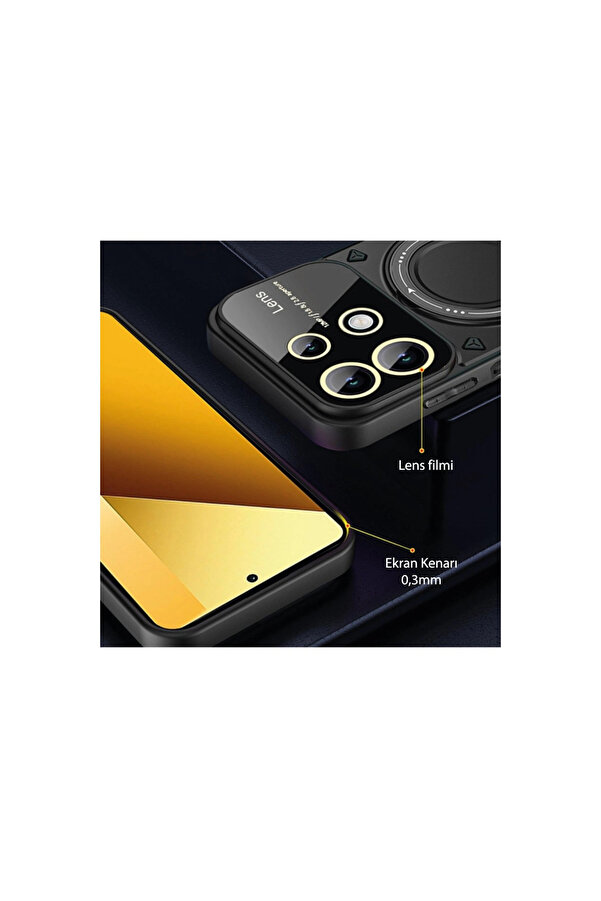 Evi̇mdeyokyok Xi̇aomi̇ Redmi̇ Note 13 4G Kılıf Joy Lens Standlı Kapak - Si̇yah