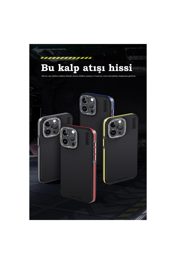 Evi̇mdeyokyok Joko Apple İphone 15 Pro Kılıf Arami̇d 600D Kevlar Karbon Fi̇ber Magsafe Kapak - Sarı