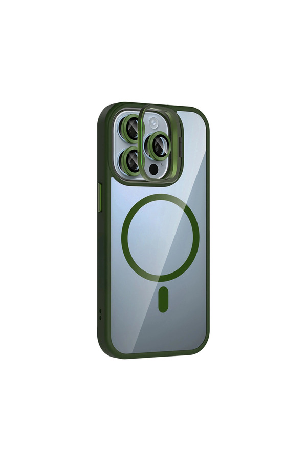 Evi̇mdeyokyok Joko Apple İphone 15 Pro Max Remi̇m Lensli̇ Magsafe Standlı Kapak - Koyu Yeşi̇l