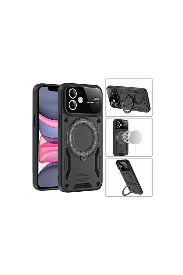 Evi̇mdeyokyok Apple İphone 11 Kılıf Joy Lens Standlı Kapak - Koyu Yeşi̇l