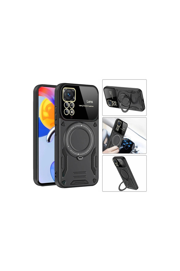 Evi̇mdeyokyok Xi̇aomi̇ Redmi̇ Note 11 Pro Kılıf Joy Lens Standlı Kapak - Koyu Yeşi̇l