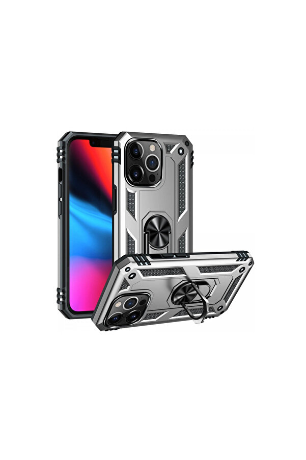 Evi̇mdeyokyok Apple İphone 14 Pro Kılıf Sofya Yüzüklü Si̇li̇kon Kapak - Gümüş