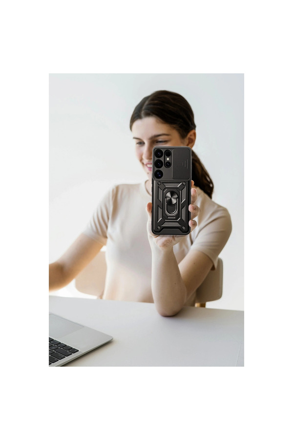 Evi̇mdeyokyok Samsung Galaxy S25 Ultra Kılıf Pars Lens Yüzüklü Si̇li̇kon - Yeşi̇l
