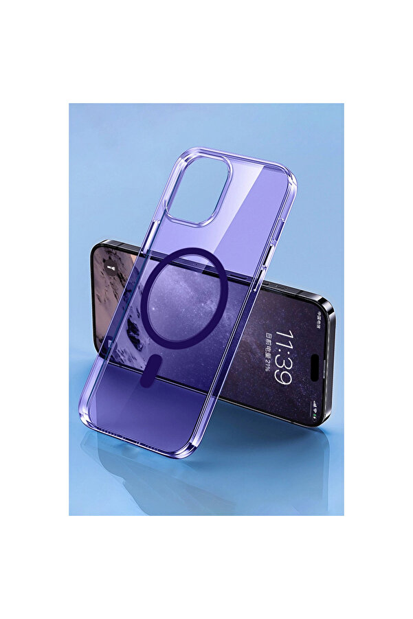 Evi̇mdeyokyok Apple İphone 14 Pro Kılıf Tron Şeffaf Magsafe Kapak - Deri̇n Mor