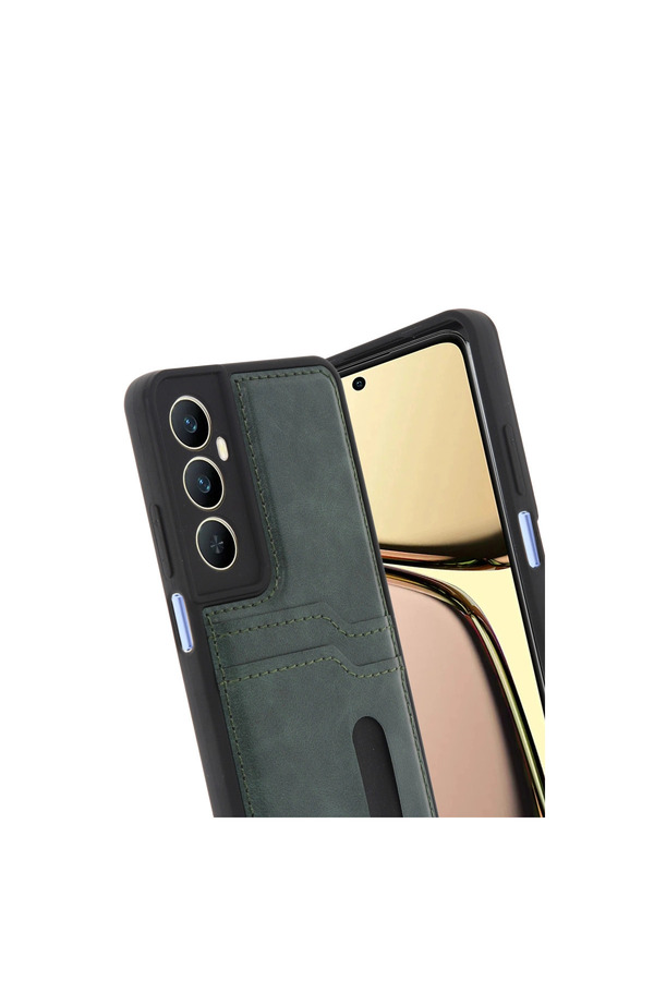 Evi̇mdeyokyok Realme C65 Sara Kartvi̇zi̇tli̇ Deri̇ Kılıf - Yeşi̇l