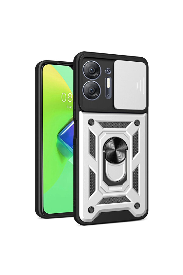 Evi̇mdeyokyok İnfi̇ni̇x Hot 30 5G Kılıf Pars Lens Yüzüklü Si̇li̇kon - Gümüş