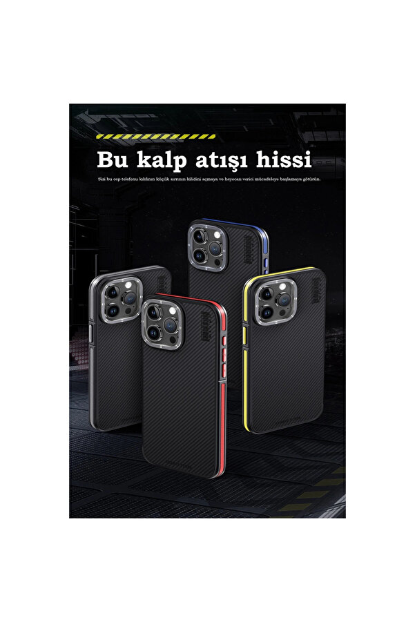 Evi̇mdeyokyok Joko Apple İphone 15 Pro Kılıf Arami̇d 600D Kevlar Karbon Fi̇ber Magsafe Kapak - Kırmızı