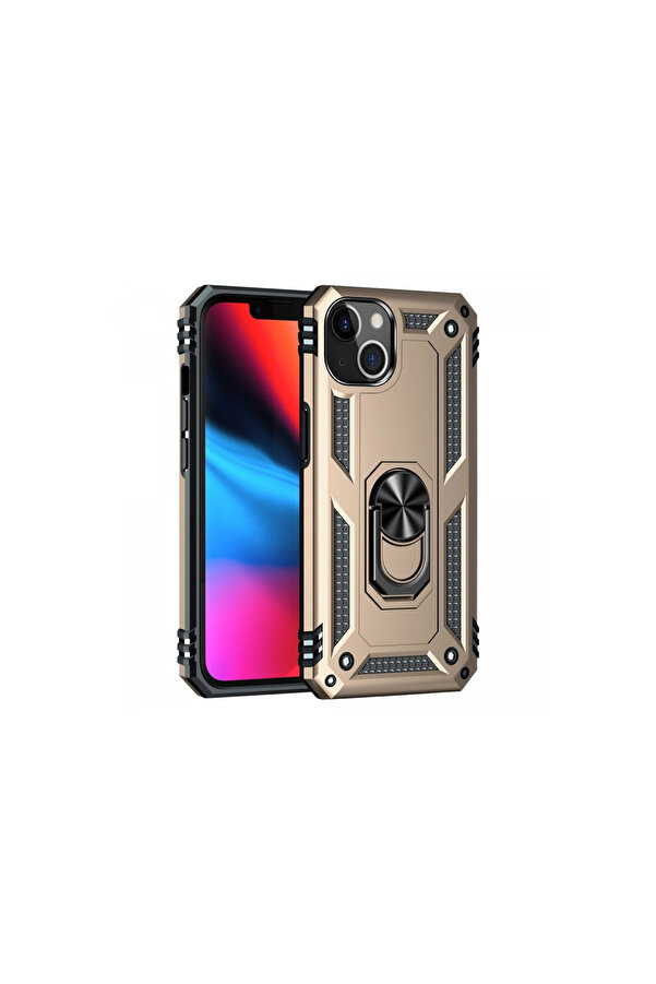 Evi̇mdeyokyok Apple İphone 14 Kılıf Sofya Yüzüklü Si̇li̇kon Kapak - Gold
