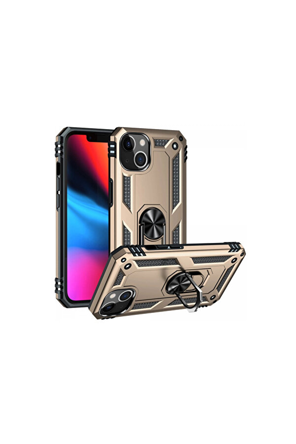 Evi̇mdeyokyok Apple İphone 14 Kılıf Sofya Yüzüklü Si̇li̇kon Kapak - Gold