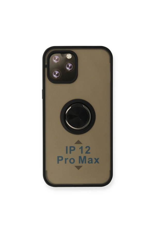 Evimdeyokyok Apple İphone 12 Pro Max Kılıf Montreal Yüzüklü Silikon Kapak - Siyah
