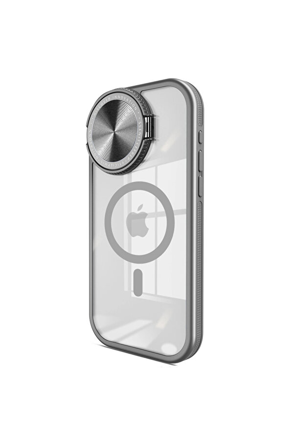 Evi̇mdeyokyok Apple İphone 15 Pro Max Kılıf Teleskop Lens Magsafe Si̇li̇kon Kapak - Ti̇tan Gri̇