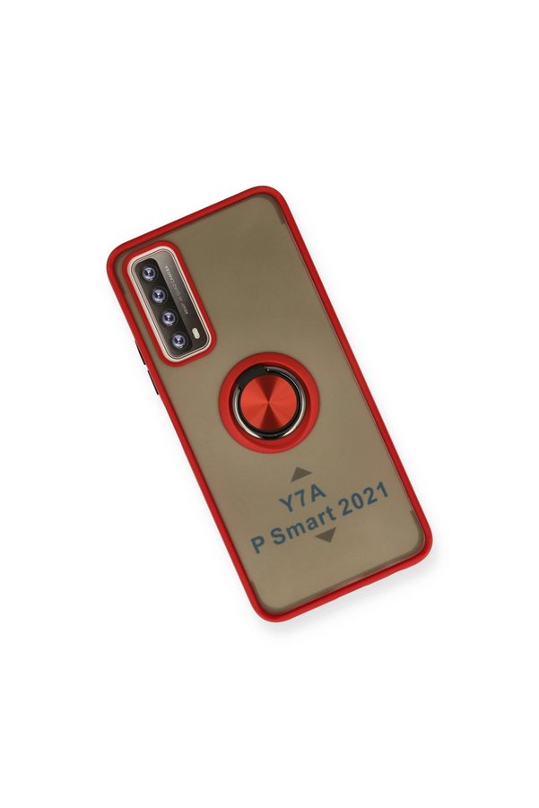 Evimdeyokyok Huawei P Smart 2021 Kılıf Montreal Yüzüklü Silikon Kapak - Kırmızı