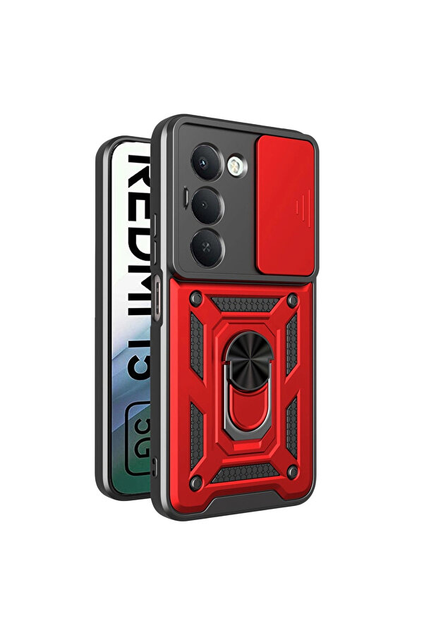 Evi̇mdeyokyok Xi̇aomi̇ Redmi̇ 15 4G Pars Lens Yüzüklü Si̇li̇kon - Kırmızı