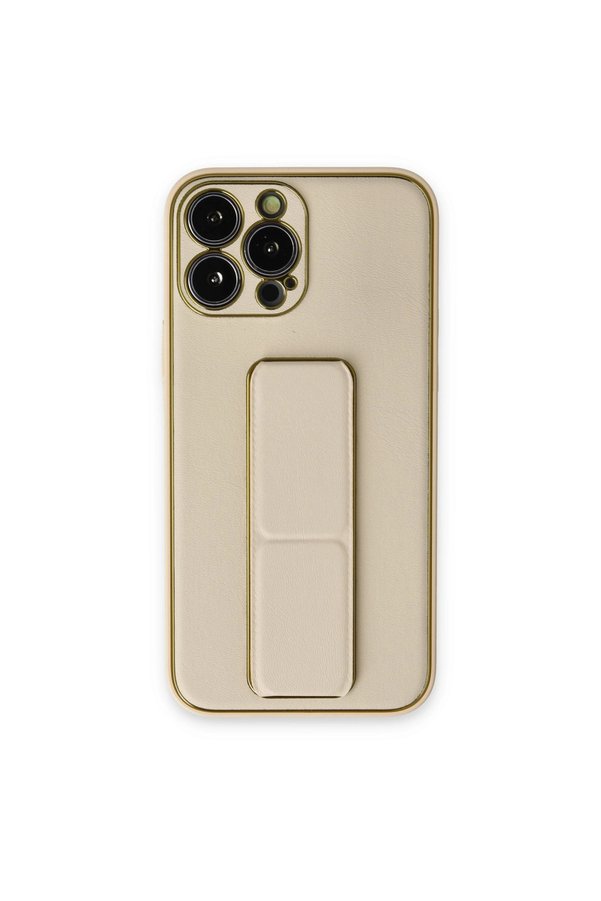 Evimdeyokyok Apple İphone 13 Pro Kılıf Coco Deri Standlı Kapak - Gold