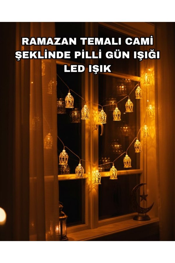 Ezere Ev Dekoru İçin Ramazan Led Işık Pilli Sıcak Sarı Cami Figürlü - Karbul9936-5190