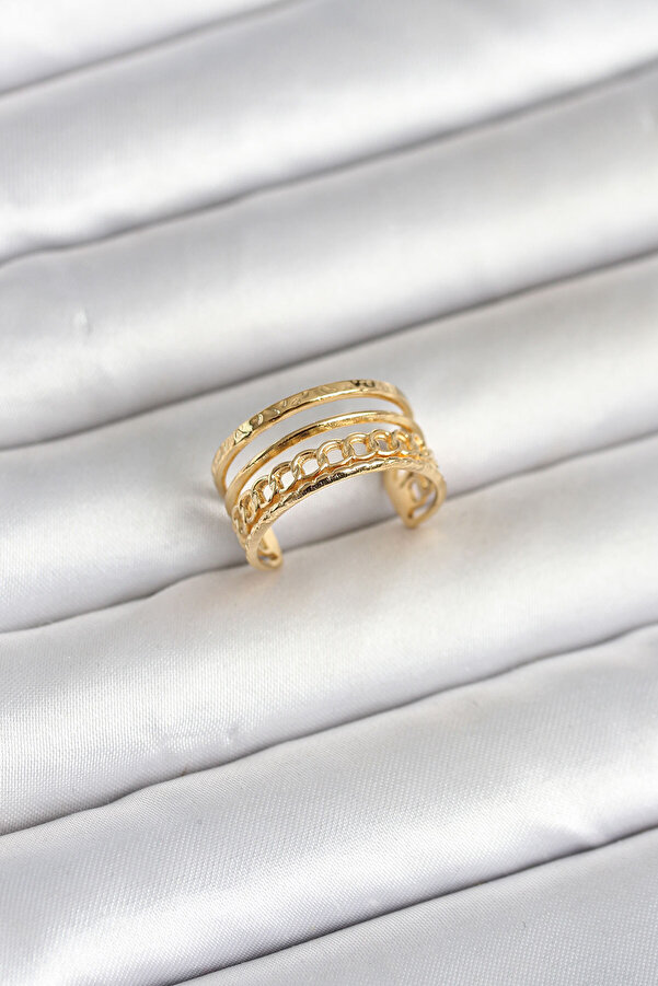 Tj 316L Çeli̇k Gold Renk Zi̇nci̇rli̇ Vi̇ntage Model Kadın Yüzük Tj-Byk4170
