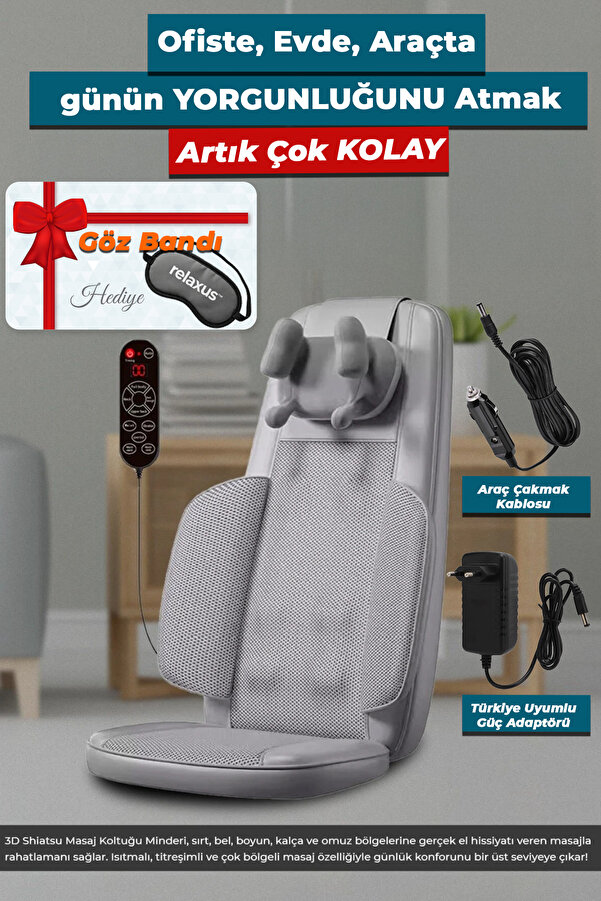 RELAXUS Masaj Koltuğu Minderi Isıtmalı Titreşimli Sırt Bel Ve Omuz Ofis Masaj Cihazı