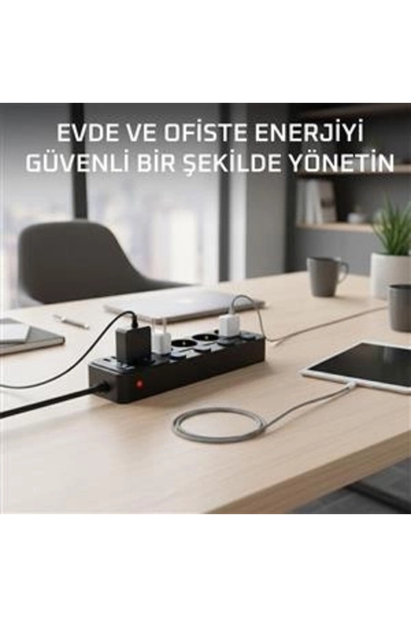 Evi̇mdeyokyok Akım Korumalı 4’Lü Pri̇z 2Xusb 2Xtype-C Çıkış Yüksek Geri̇li̇m Koruma Pri̇z Çoğaltıcı