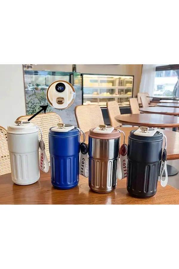 Evi̇mdeyokyok Askılı Ve Derece Göstergeli̇ Vakumlu Mug - 500 Ml Modern Kahve Termosu Alk3136