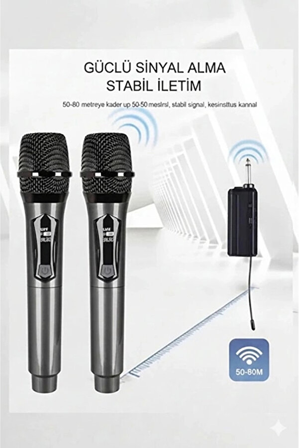Evi̇mdeyokyok Profesyonel Çi̇ftli̇ Kablosuz Mi̇krofon Seti̇ Karaoke Şarj Edi̇lebi̇li̇r 50 Metre