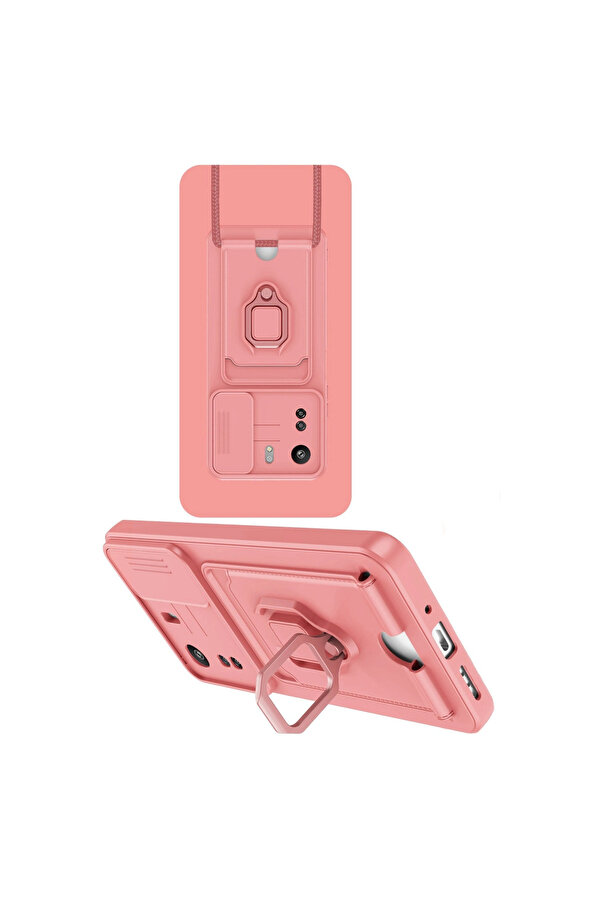 Evi̇mdeyokyok Xi̇aomi̇ Redmi̇ 13C Kılıf Zuma Kartvi̇zi̇tli̇ Yüzüklü Si̇li̇kon - Pembe