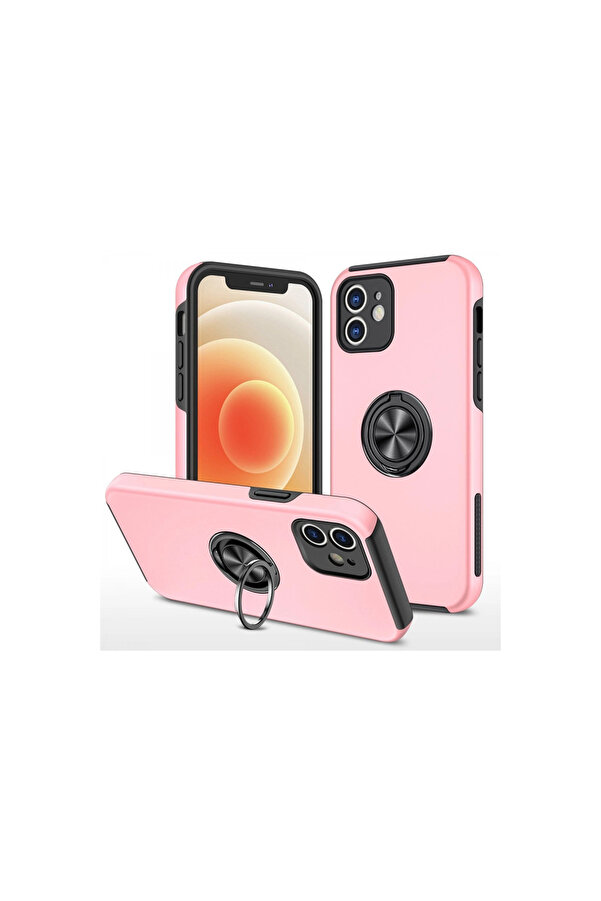 Evi̇mdeyokyok Apple İphone 12 Kılıf Eli̇t Yüzüklü Kapak - Pembe