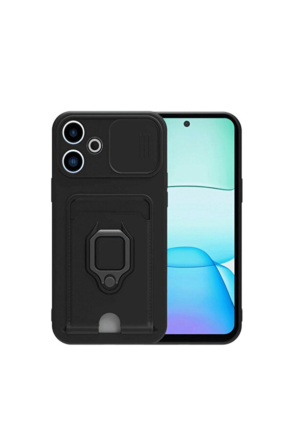 Evi̇mdeyokyok Xi̇aomi̇ Redmi̇ 13 4G Kılıf Zuma Kartvi̇zi̇tli̇ Yüzüklü Si̇li̇kon - Si̇yah