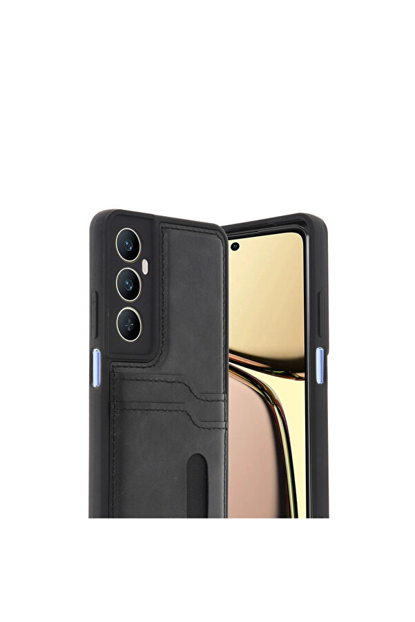 Evi̇mdeyokyok Realme C65 Sara Kartvi̇zi̇tli̇ Deri̇ Kılıf - Si̇yah
