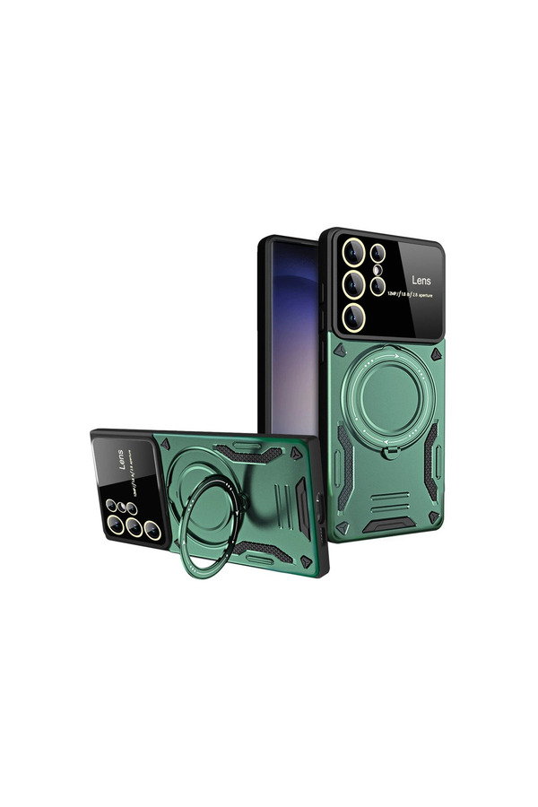 Evi̇mdeyokyok Samsung Galaxy S25 Ultra Kılıf Joy Lens Standlı Kapak - Koyu Yeşi̇l