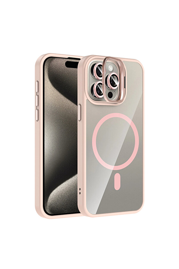 Evi̇mdeyokyok Joko Apple İphone 15 Pro Max Remi̇m Lensli̇ Magsafe Standlı Kapak - Pembe