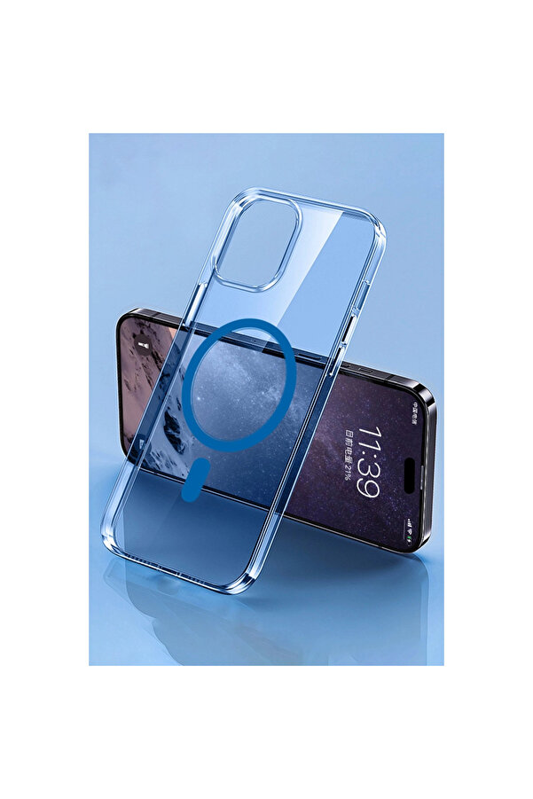 Evi̇mdeyokyok Apple İphone 14 Pro Max Kılıf Tron Şeffaf Magsafe Kapak - Mavi̇