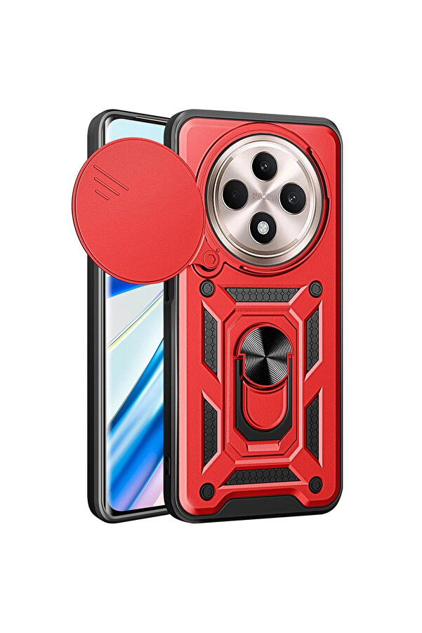 Evi̇mdeyokyok Xi̇aomi̇ Redmi̇ 14C Kılıf Pars Lens Yüzüklü Si̇li̇kon - Kırmızı