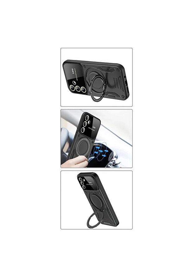 Evi̇mdeyokyok Samsung Galaxy S24 Fe Kılıf Joy Lens Standlı Kapak - Koyu Yeşi̇l