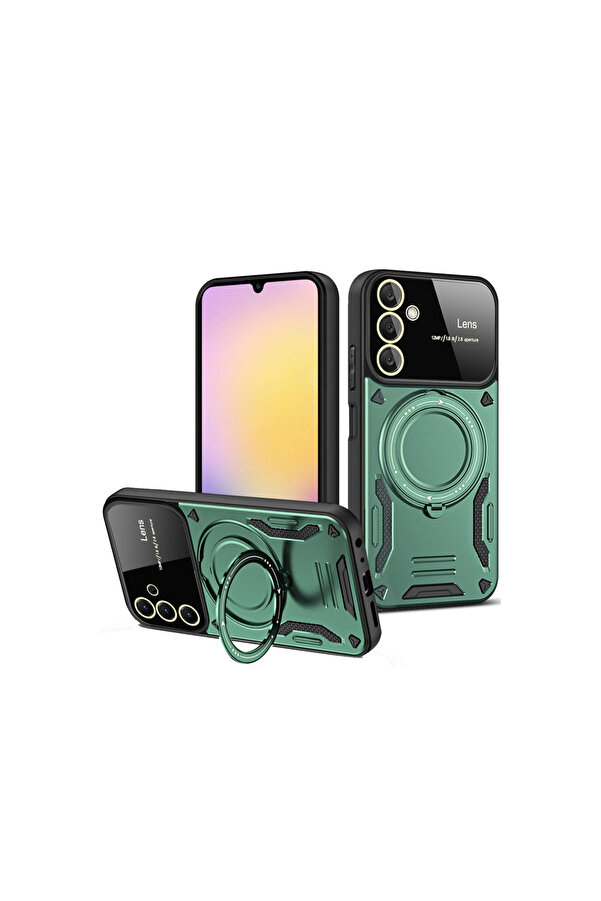Evi̇mdeyokyok Samsung Galaxy A26 Kılıf Joy Lens Standlı Kapak - Koyu Yeşi̇l